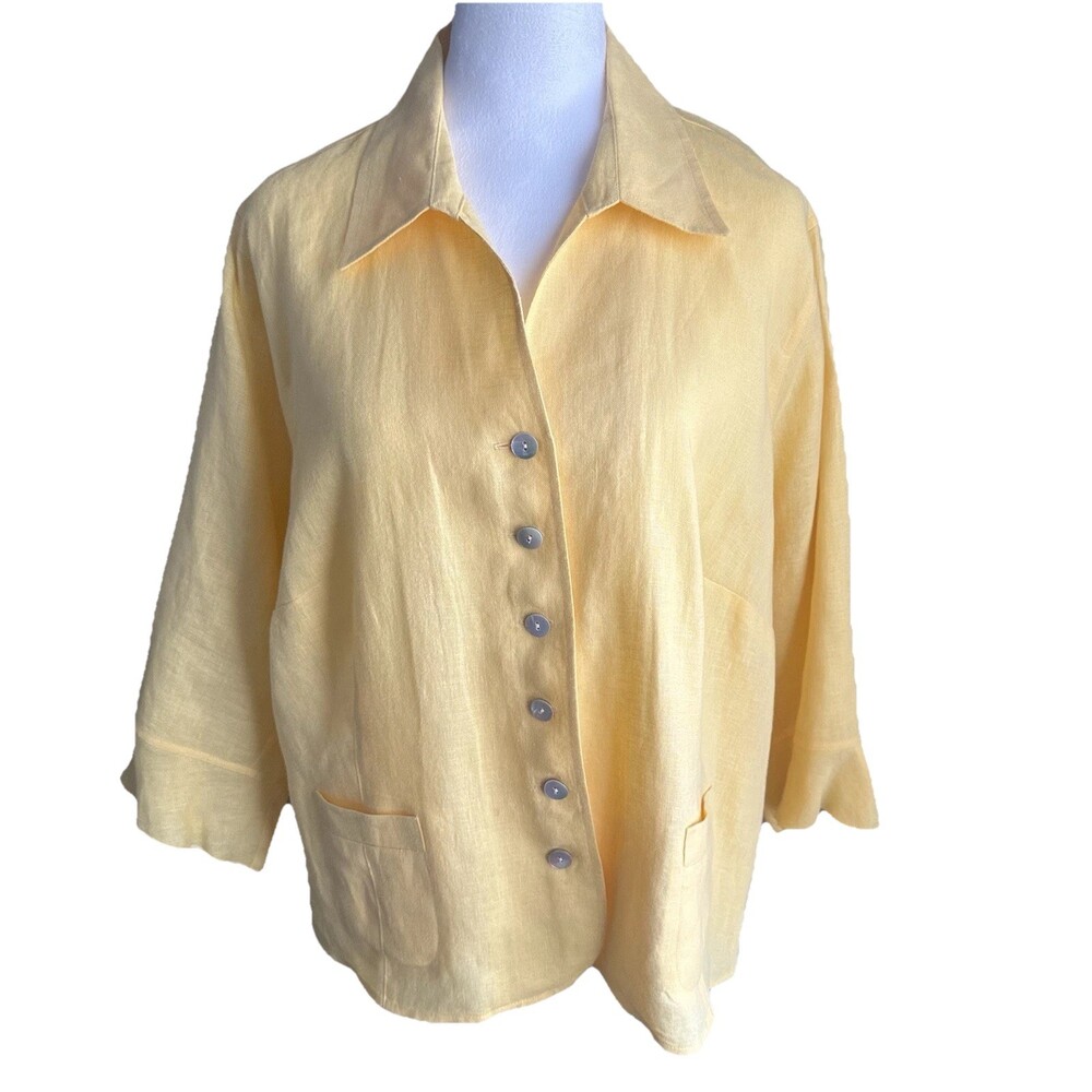 Talbots Women’s Irish Linen Jacket 18W Petite Yellow Vintage Relaxed Pockets